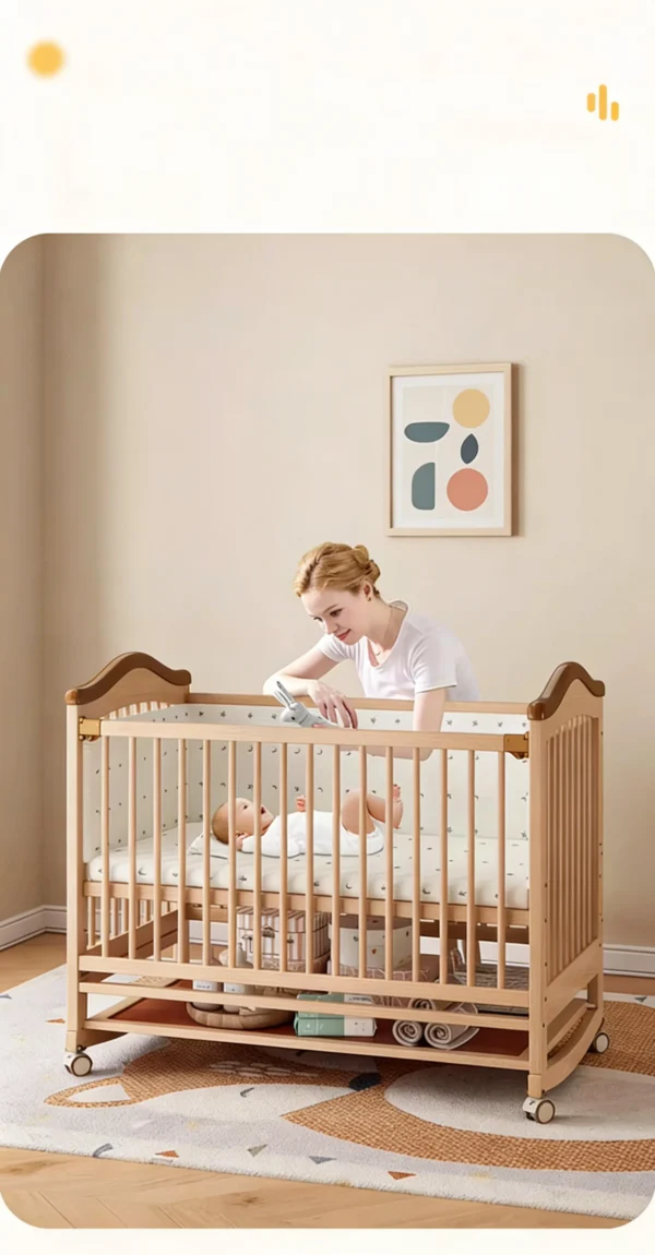 High-Quality Wooden Baby Crib Adjustable Height Crib Bed