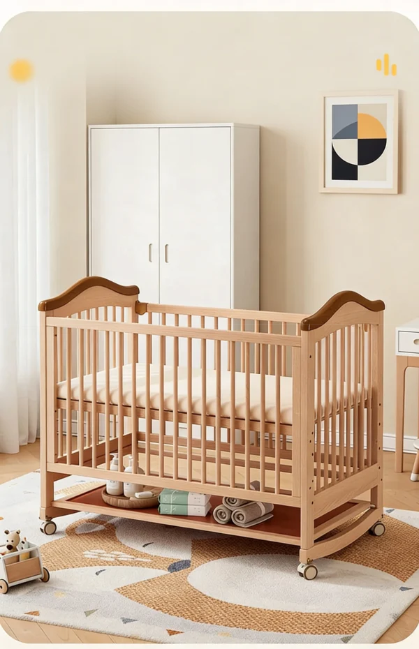 High-Quality Wooden Baby Crib Adjustable Height Crib Bed