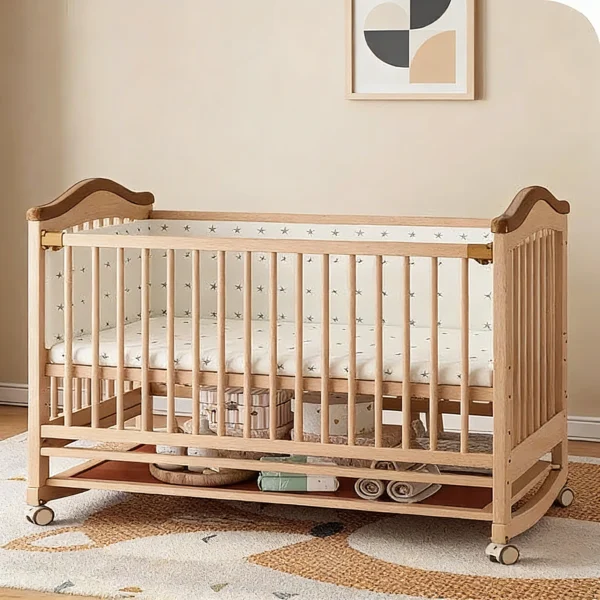 High-Quality Wooden Baby Crib Adjustable Height Crib Bed