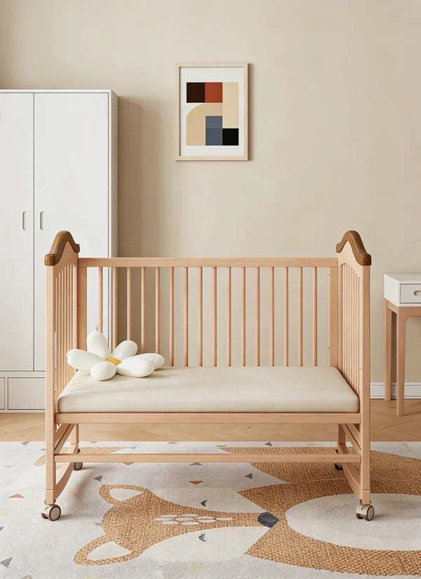 High-Quality Wooden Baby Crib Adjustable Height Crib Bed