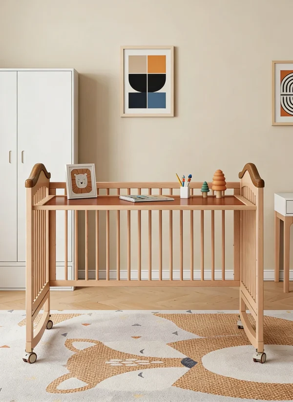 High-Quality Wooden Baby Crib Adjustable Height Crib Bed