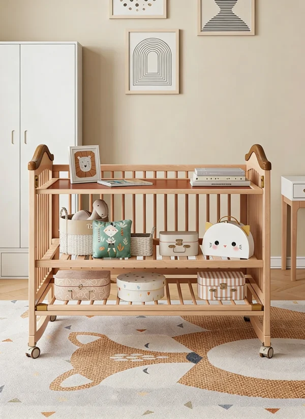 High-Quality Wooden Baby Crib Adjustable Height Crib Bed