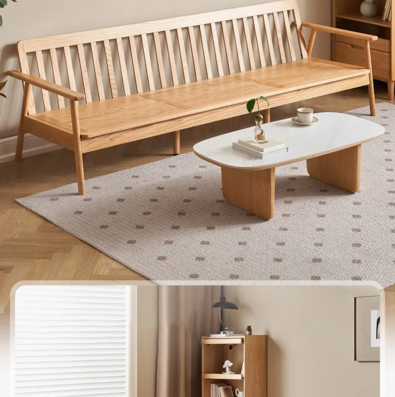 solid wood slatted back sofa frame japandi