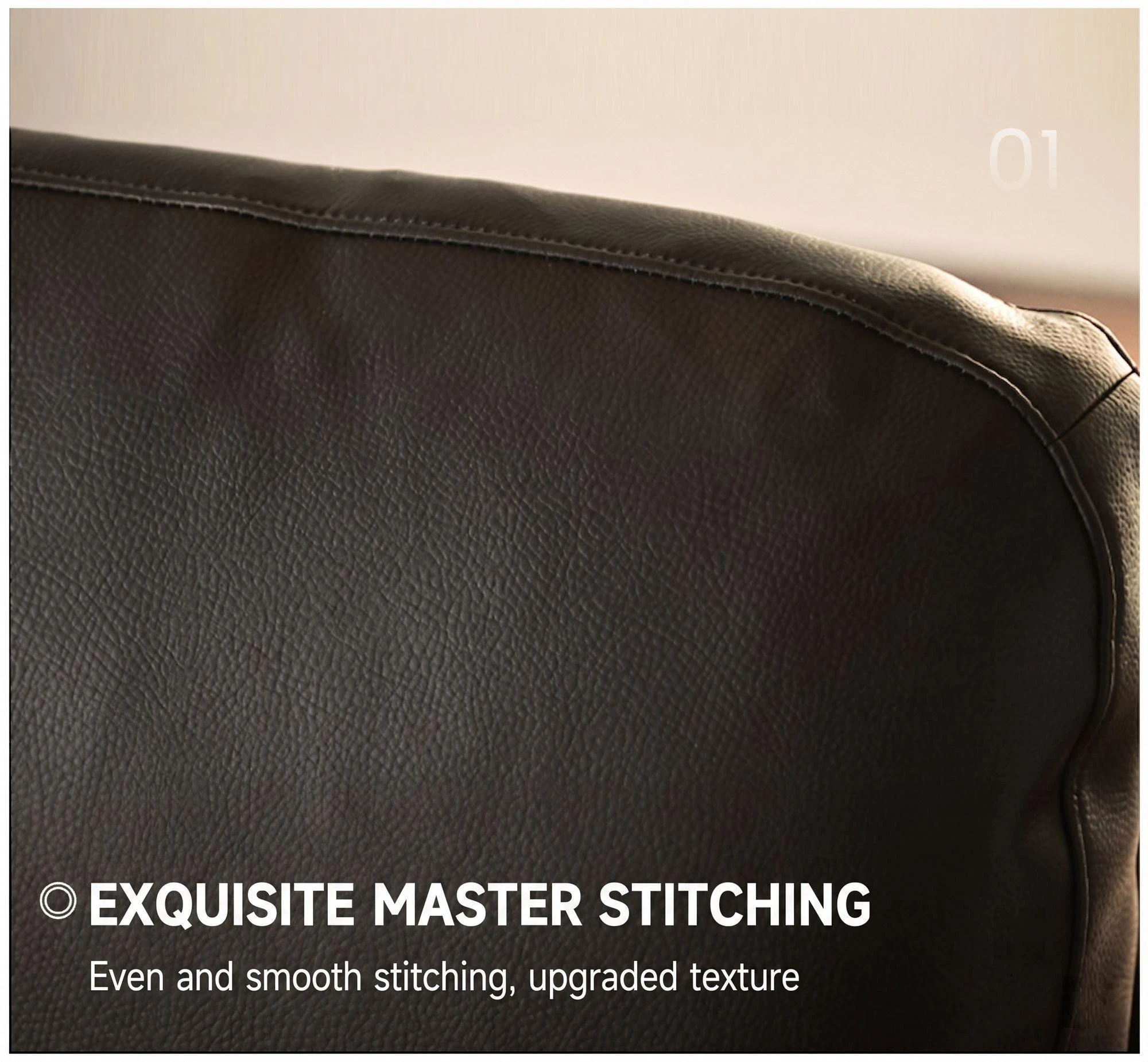 Black leather sofa exquisite master stitching detail