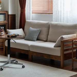 manna beige fabric 2 seater sofa solid wood frame living room
