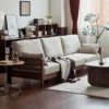 manna beige fabric 3 seater sofa wooden frame living room