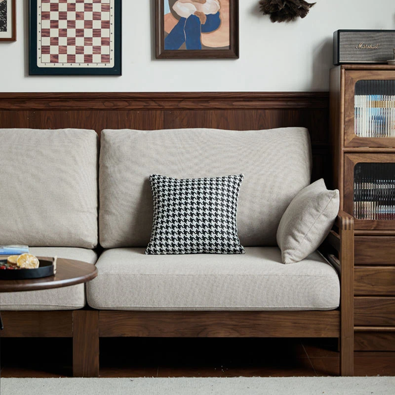 manna beige fabric sofa houndstooth pillow detail manna beige fabric sofa houndstooth pillow detail