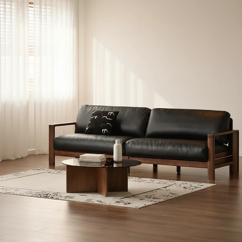 manna black leather 3 seater sofa modern living room