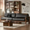 manna black leather 3 seater sofa wooden frame living room