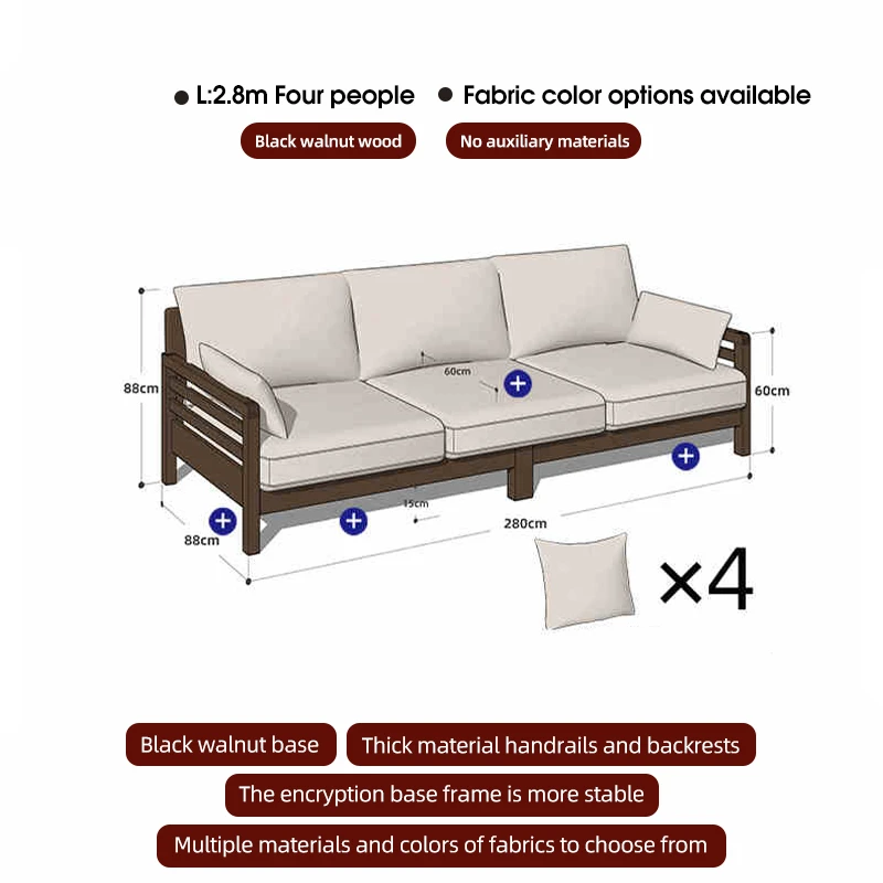manna black walnut 4 seater sofa dimensions spec guide