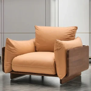 manna camel leather armchair solid wood frame