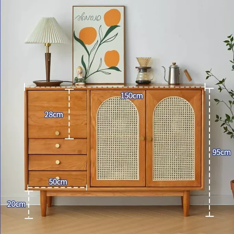Dimensions specification diagram for Manna cherry wood sideboard credenza showing total length 150cm, depth 40cm, total height 95cm, and leg height 20cm.