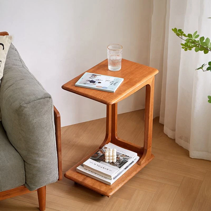 manna cherry wood c shaped side table wheels sofa