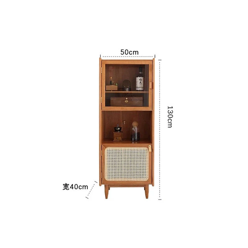 Dimensions specification diagram for Manna cherry wood side cabinet showing width 50cm, depth 40cm, and total height 130cm.