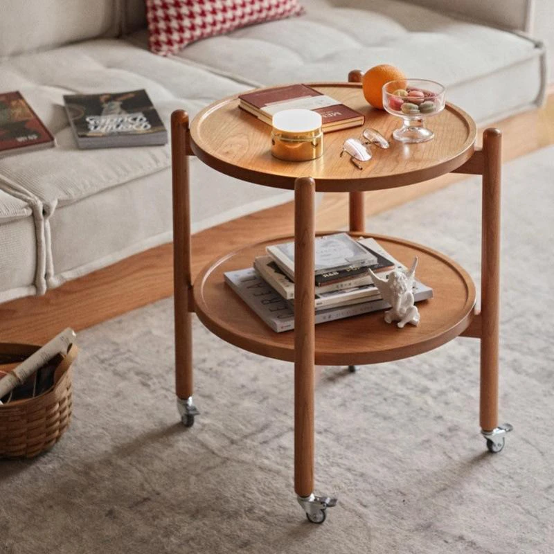 manna cherry wood round side table wheels sofa