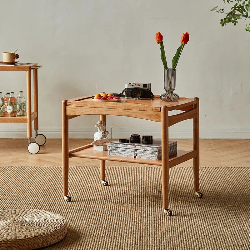 manna cherry wood serving bar cart brass wheels living room