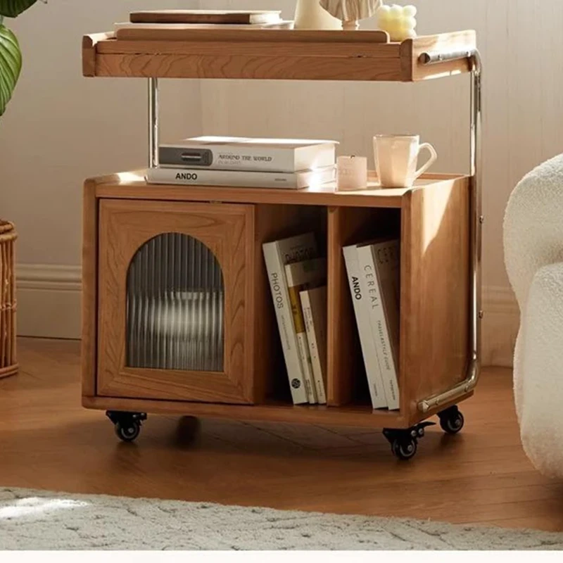 manna cherry wood serving bar cart cabinet wheels