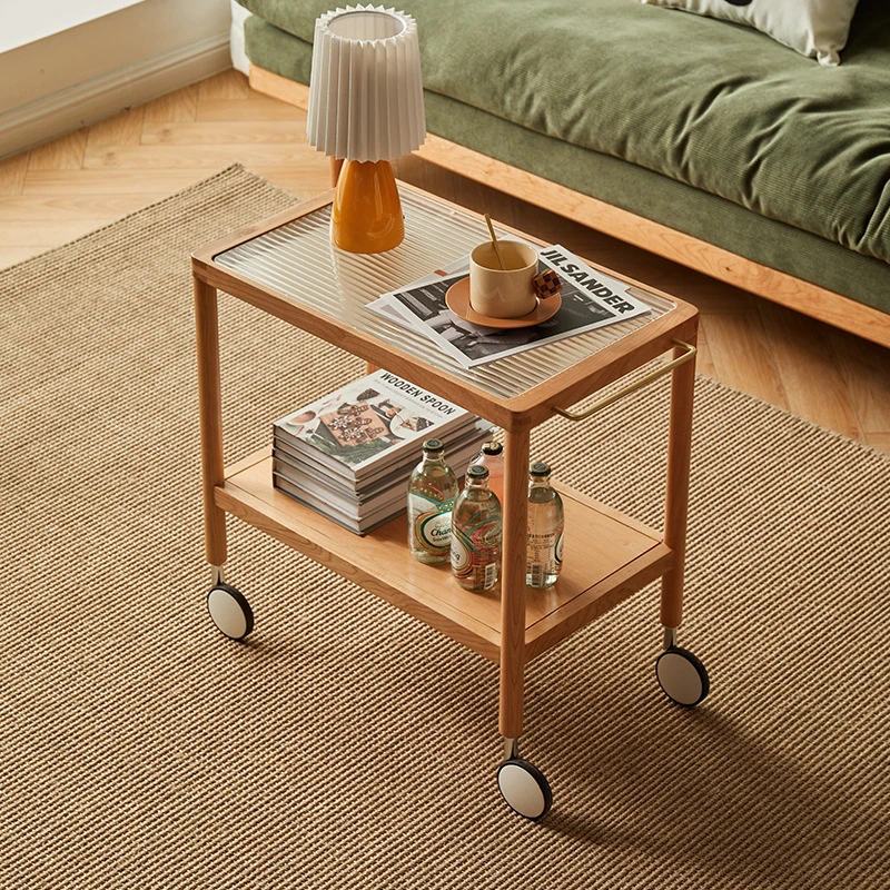 manna cherry wood serving bar cart glass top sofa side