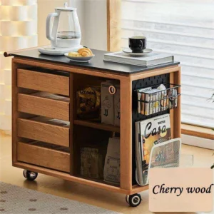 manna cherry wood serving bar cart pegboard coffee station