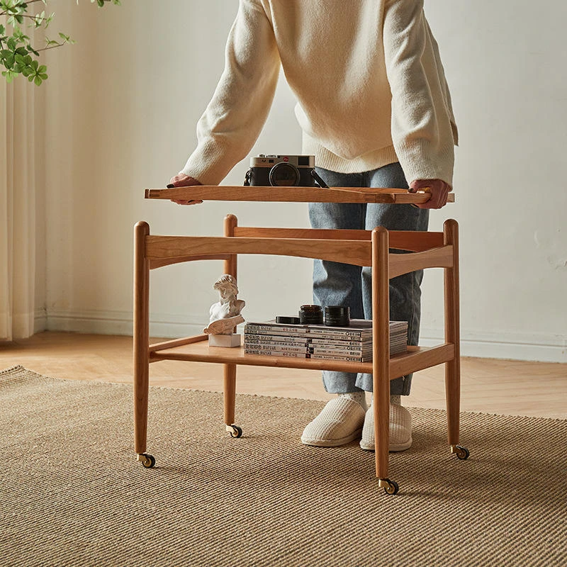 manna cherry wood serving bar cart removable tray