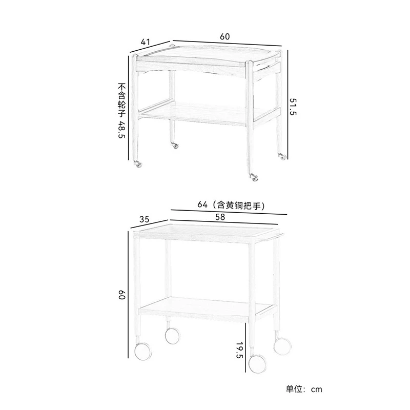 manna cherry wood serving bar carts dimensions spec