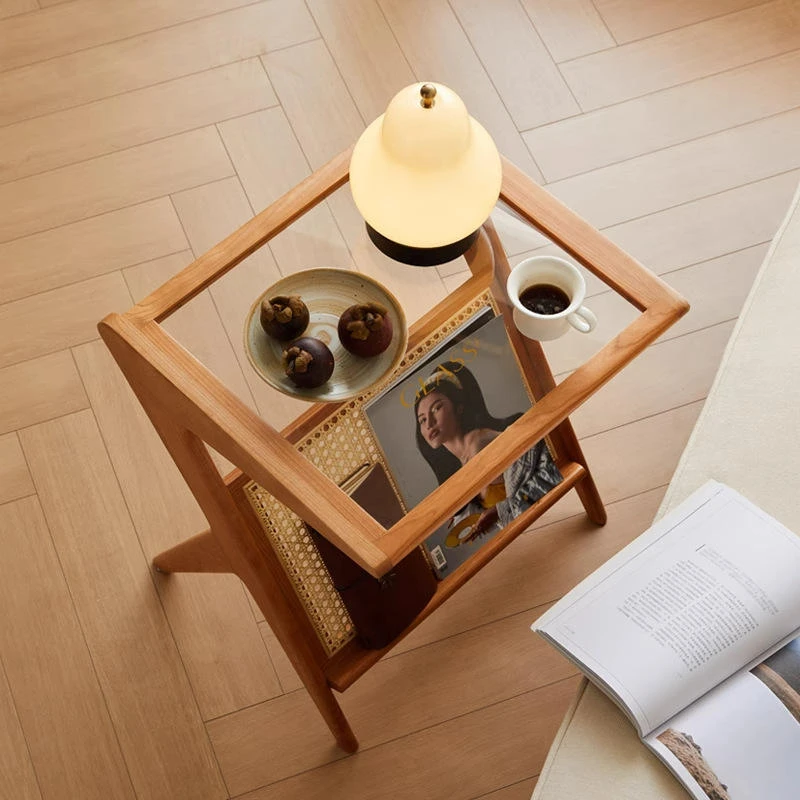 manna cherry wood z shaped side table glass top top view manna cherry wood z shaped side table glass top top view