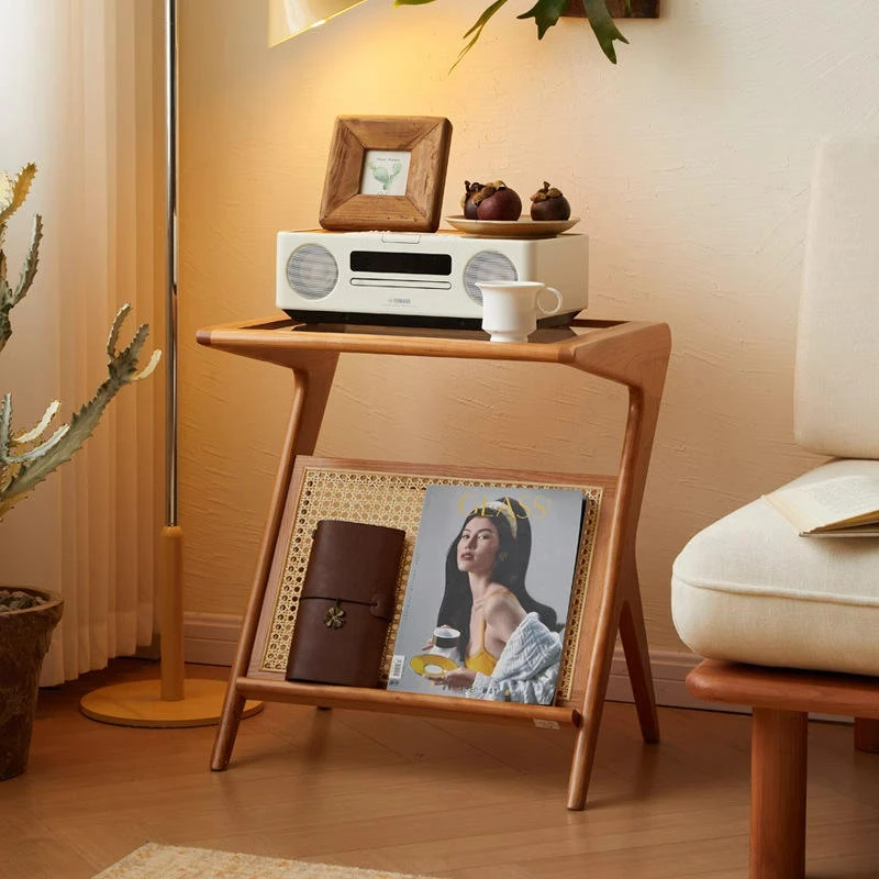 manna cherry wood z shaped side table rattan magazine rack living room manna cherry wood z shaped side table rattan magazine rack living room