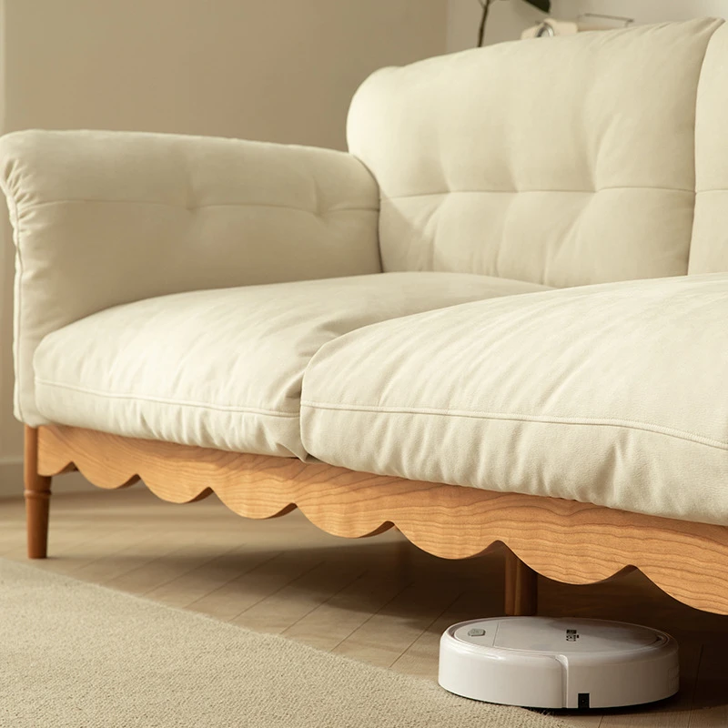 manna cream fabric sofa scalloped base robot vacuum manna cream fabric sofa scalloped base robot vacuum