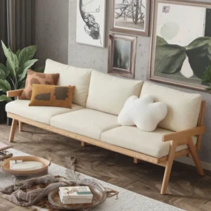 manna cream fabric sofa wooden frame living room