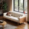 manna cream fabric sofa wooden side panels living room