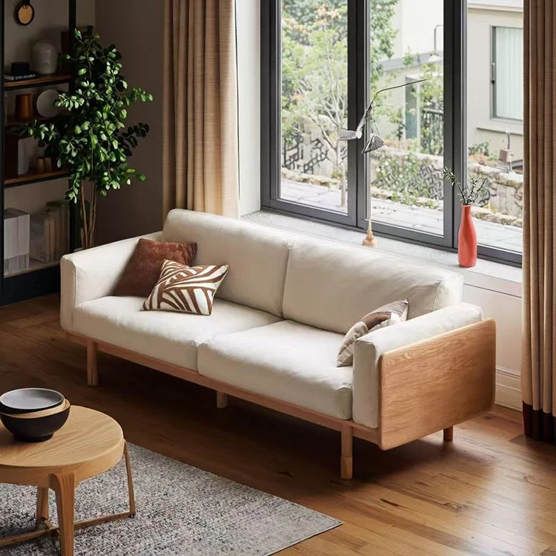 manna cream fabric sofa wooden side panels living room