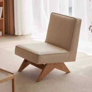 manna oak armless accent chair cream beige cushion