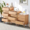manna-oak-chest-of-drawers-open-drawers-storage-detail Manna oak chest of drawers set with open drawers showcasing spacious internal storage capacity and solid wood drawer box construction.
