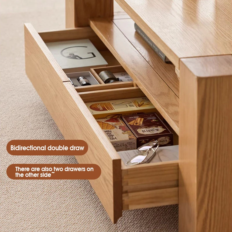 manna oak chunky coffee table bidirectional drawers detail
