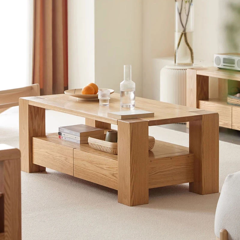 manna oak chunky rectangular coffee table drawers living room