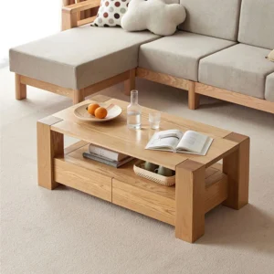 manna oak chunky rectangular coffee table sofa top view