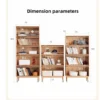 manna-oak-glass-door-bookcase-dimensions-spec Dimension parameters diagram for Manna oak glass door bookcases showing 5-tier (180cm), 3-tier (120cm), and 4-tier (150cm) models with 75cm width and 32cm depth.