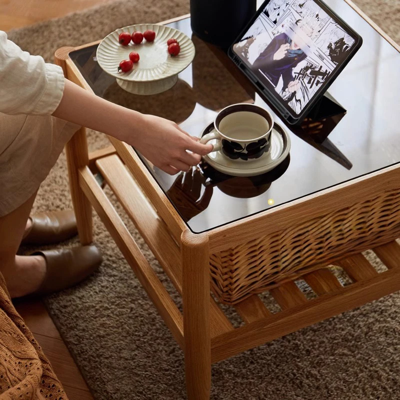 manna oak glass top square end table lifestyle