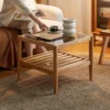 manna oak glass top square end table storage living room