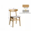 Dimensions specification diagram for Manna solid oak horn-back chair with light grey upholstered seat cushion.