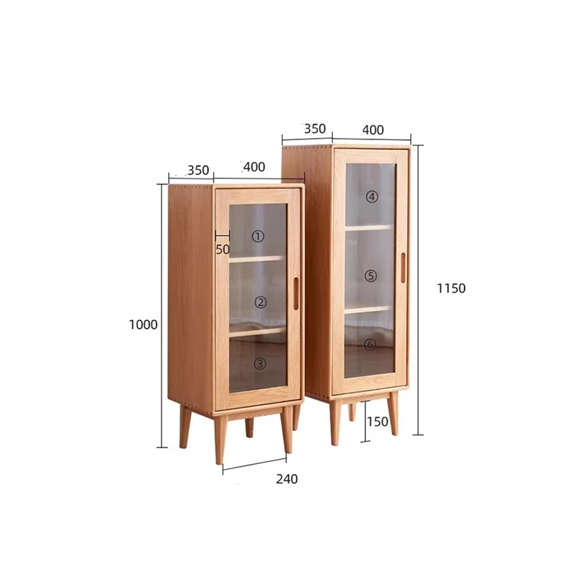 manna-oak-narrow-glass-display-cabinet-dimensions-spec Dimensions specification diagram for Manna oak narrow glass display cabinets showing 1000mm and 1150mm heights, 400mm width, 350mm depth, and 150mm leg height.