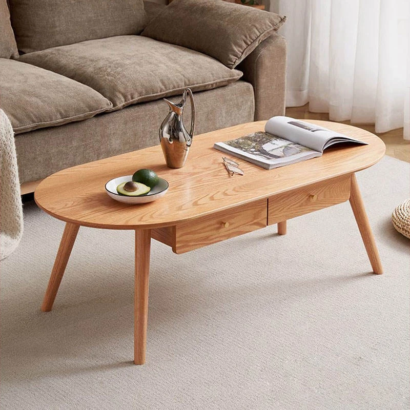 manna oak oval coffee table double drawers living room