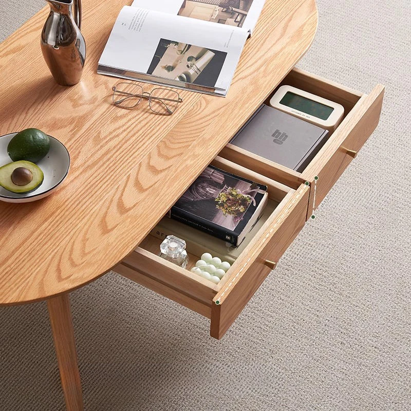 manna oak oval coffee table double drawers top view