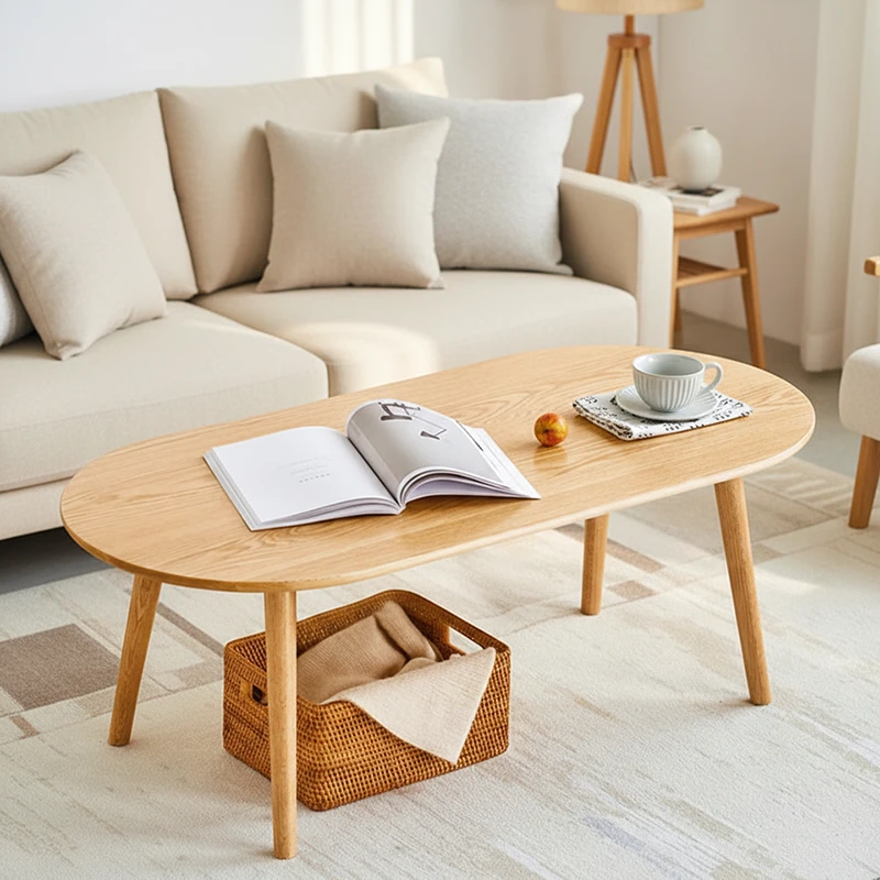 manna oak oval coffee table sofa side view