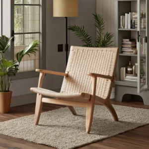 manna oak paper cord woven lounge chair reading nook