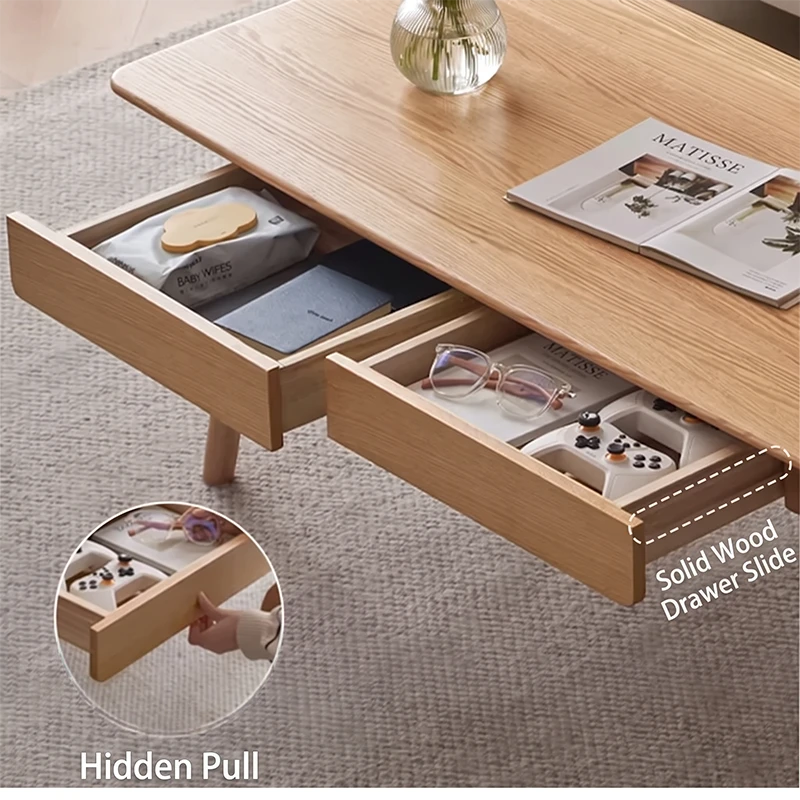 manna oak rectangular coffee table double drawers detail