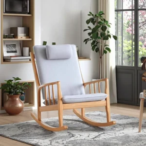 manna oak rocking chair grey cushion headrest