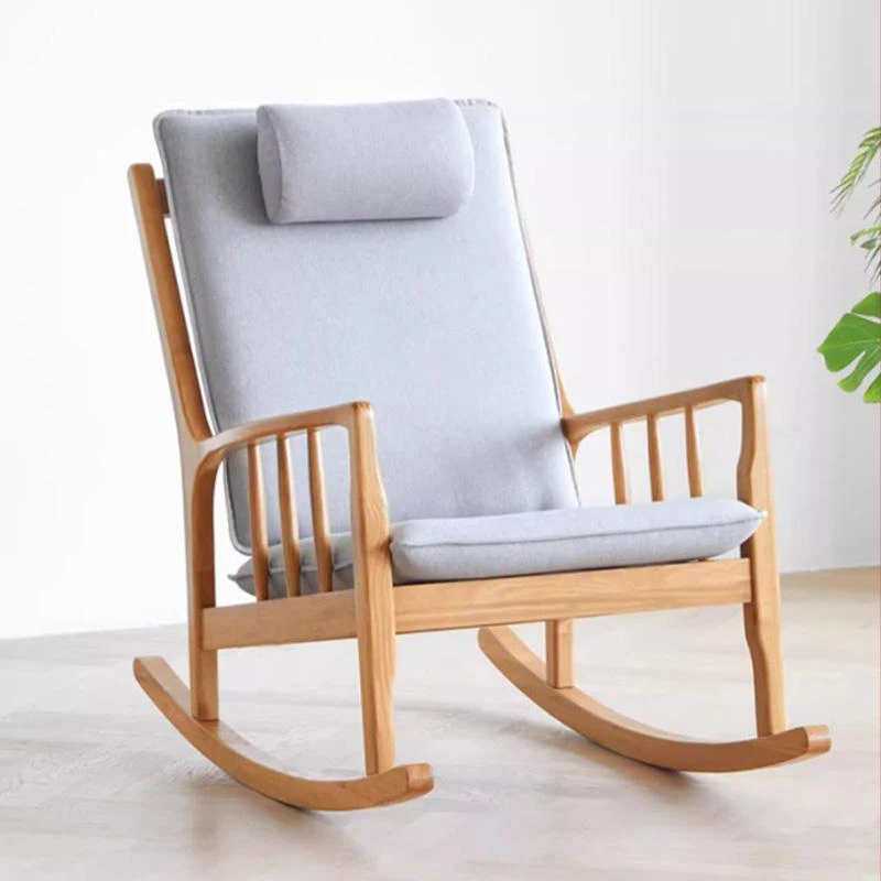 manna oak rocking chair grey cushion headrest front