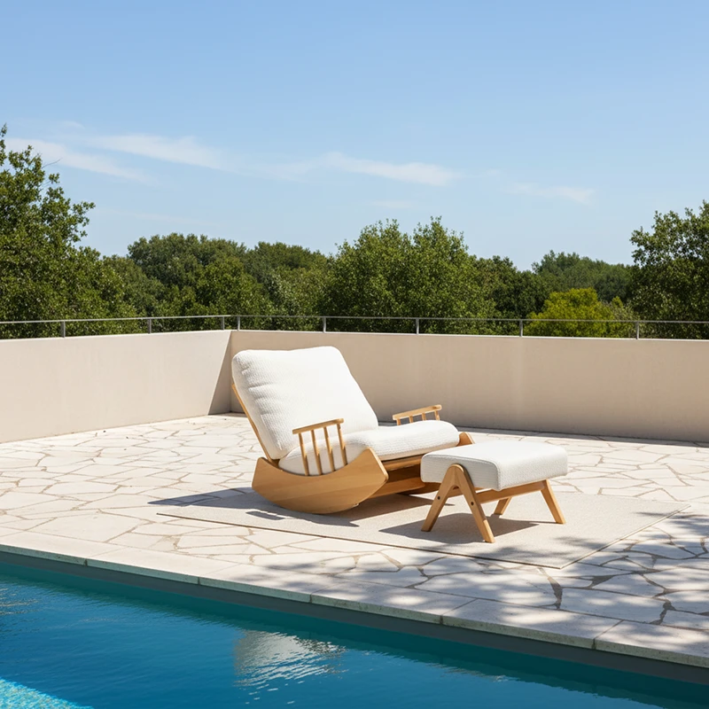 manna oak rocking chair ottoman poolside patio