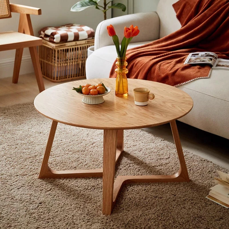 manna oak round coffee table cross base living room